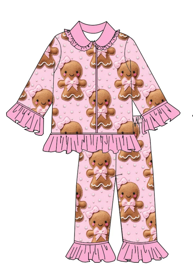 Wholesale Children&#39;s Christmas Pajama Set Gingerbread Santa Claus Print Boys Girls Long Sleeve Sleepwear Kids Pyjamas