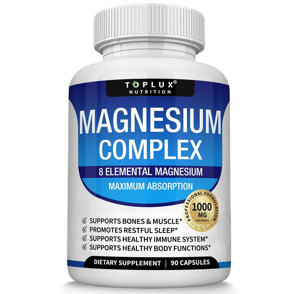 Magnesium Complex Supplement 8 Elemental 1000mg - Magnesium Glycinate, Citrate, Malate, Taurate for Bones, Muscles, Energy