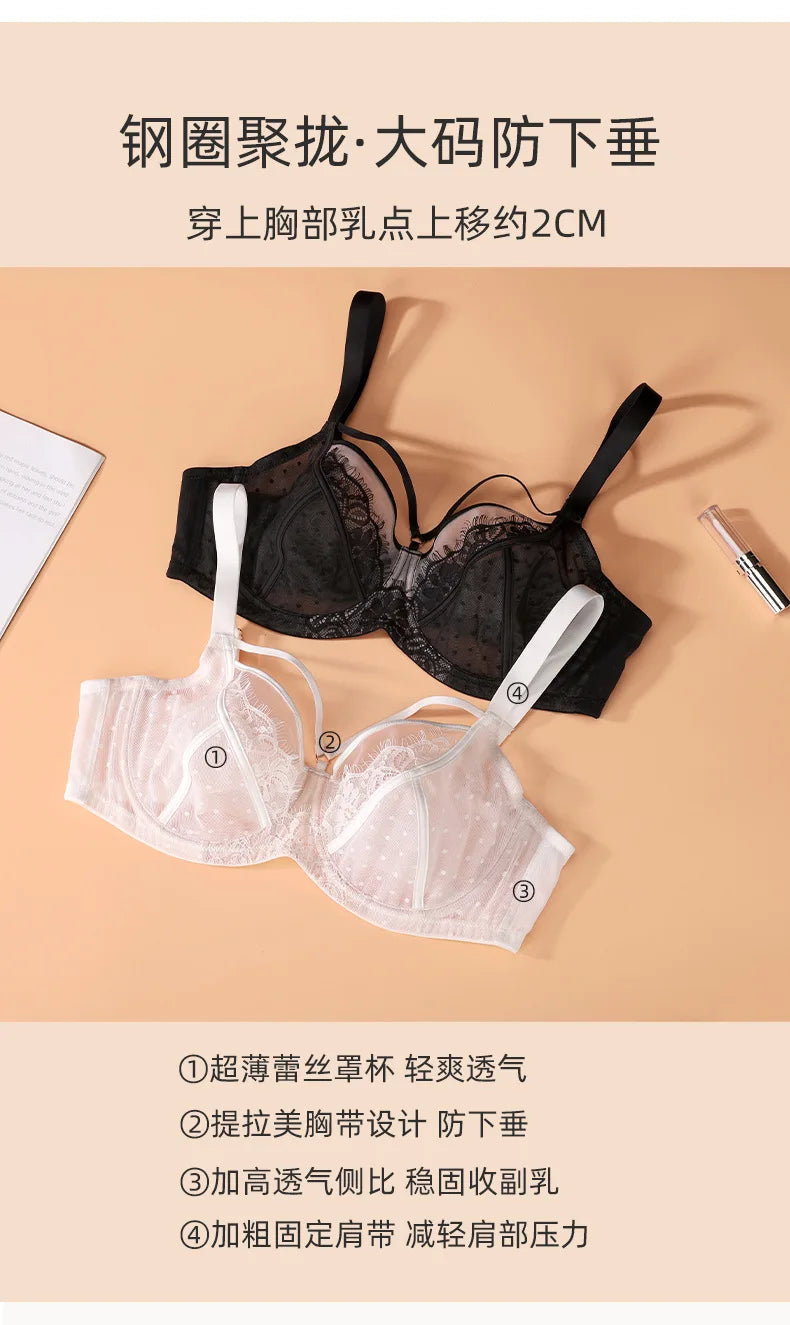 Womens Lace Sheer Minimizer Bra Full Coverage Non Padded Underwire Female Breathable Plus Size Lingerie 34 36 38 40 42 C D DD E