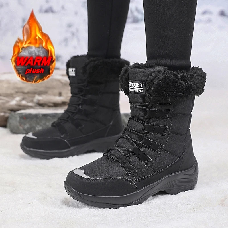 Women Winter Snow Boots with Warm Plush Lining Mid Length Ankle Flat Bottomed Thick Soled Short Boots Fashionable Casual Shoes