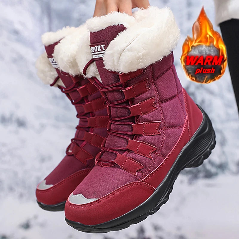 Women Winter Snow Boots with Warm Plush Lining Mid Length Ankle Flat Bottomed Thick Soled Short Boots Fashionable Casual Shoes