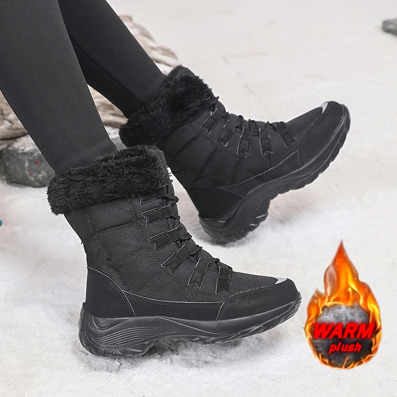 Women Winter Snow Boots with Warm Plush Lining Mid Length Ankle Flat Bottomed Thick Soled Short Boots Fashionable Casual Shoes