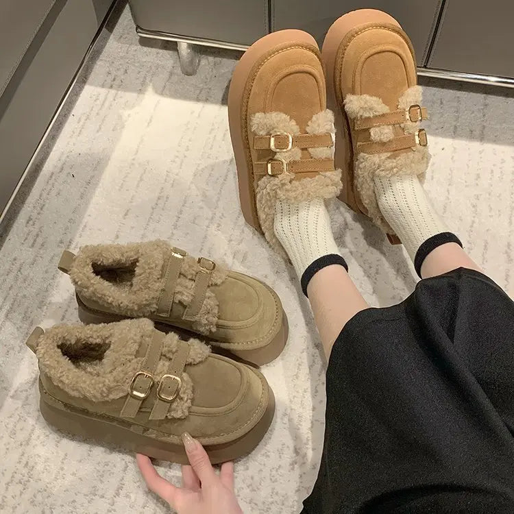 Women's new winter thickened warm fleece-lined fashion shoes, thick-soled snow boots