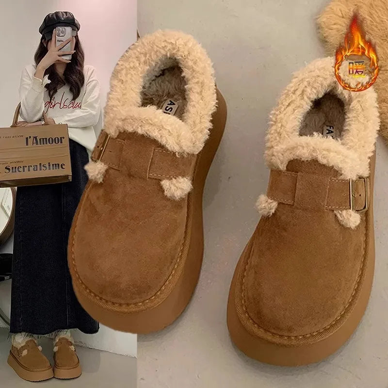 Winter Women's Shoes 2025 NewThick Soled Snow Boots for Women Plus Fleece Thickened Hair Cold Warm Birkenstock Cotton Shoes