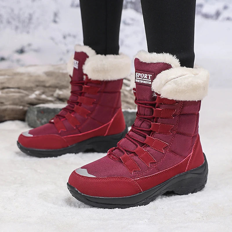 Women Winter Snow Boots with Warm Plush Lining Mid Length Ankle Flat Bottomed Thick Soled Short Boots Fashionable Casual Shoes