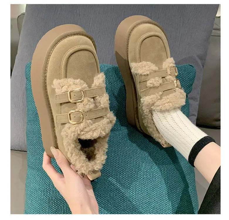 Women's new winter thickened warm fleece-lined fashion shoes, thick-soled snow boots