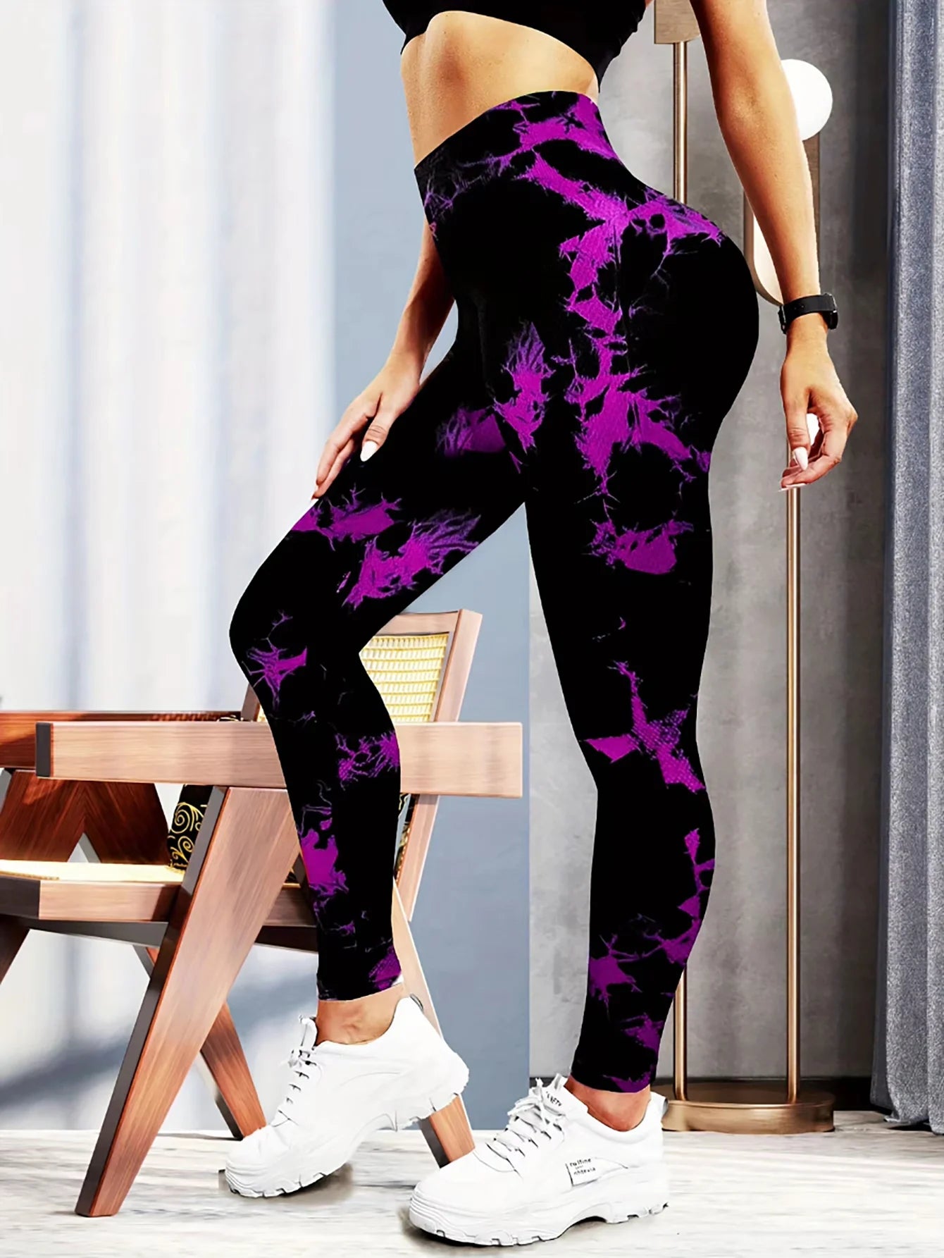 Scrunch Butt Lifting Leggings For Women High Waisted Tie Dye Fragmented Flower Workout Seamless Yoga Pants Peach Lift Tights