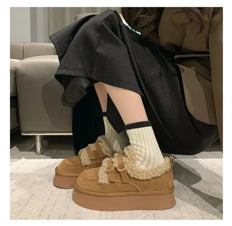 Women's new winter thickened warm fleece-lined fashion shoes, thick-soled snow boots