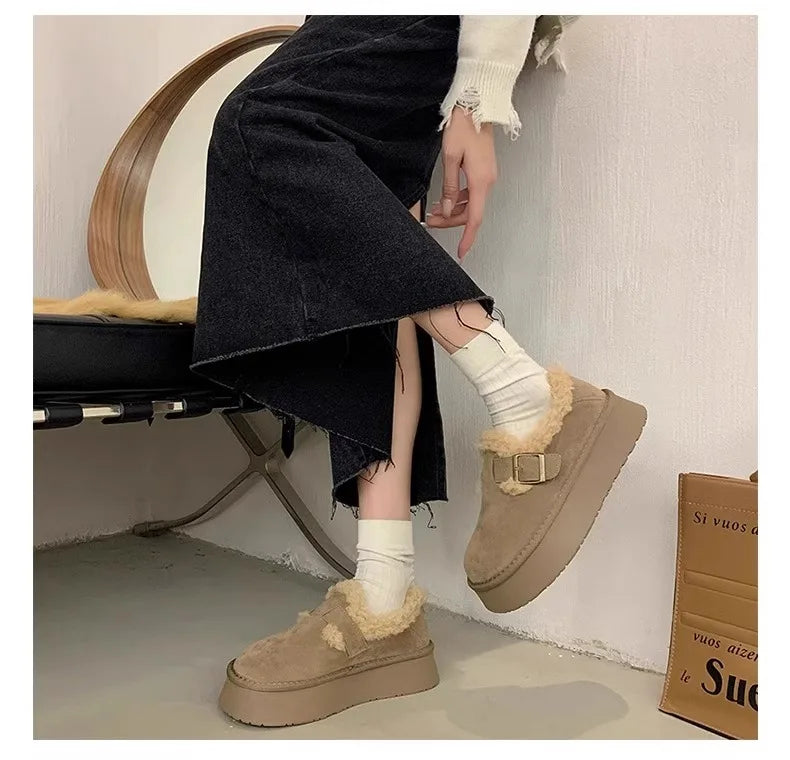Winter Women's Shoes 2025 NewThick Soled Snow Boots for Women Plus Fleece Thickened Hair Cold Warm Birkenstock Cotton Shoes