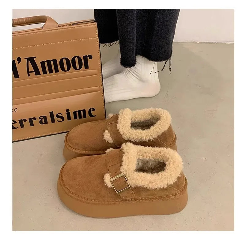 Winter Women's Shoes 2025 NewThick Soled Snow Boots for Women Plus Fleece Thickened Hair Cold Warm Birkenstock Cotton Shoes