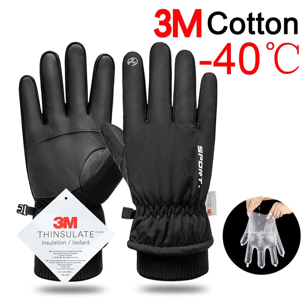 Men Winter Waterproof Cycling Gloves Outdoor Sports Running Motorcycle Ski Touch Screen Fleece Gloves Non-slip Warm Full Fingers