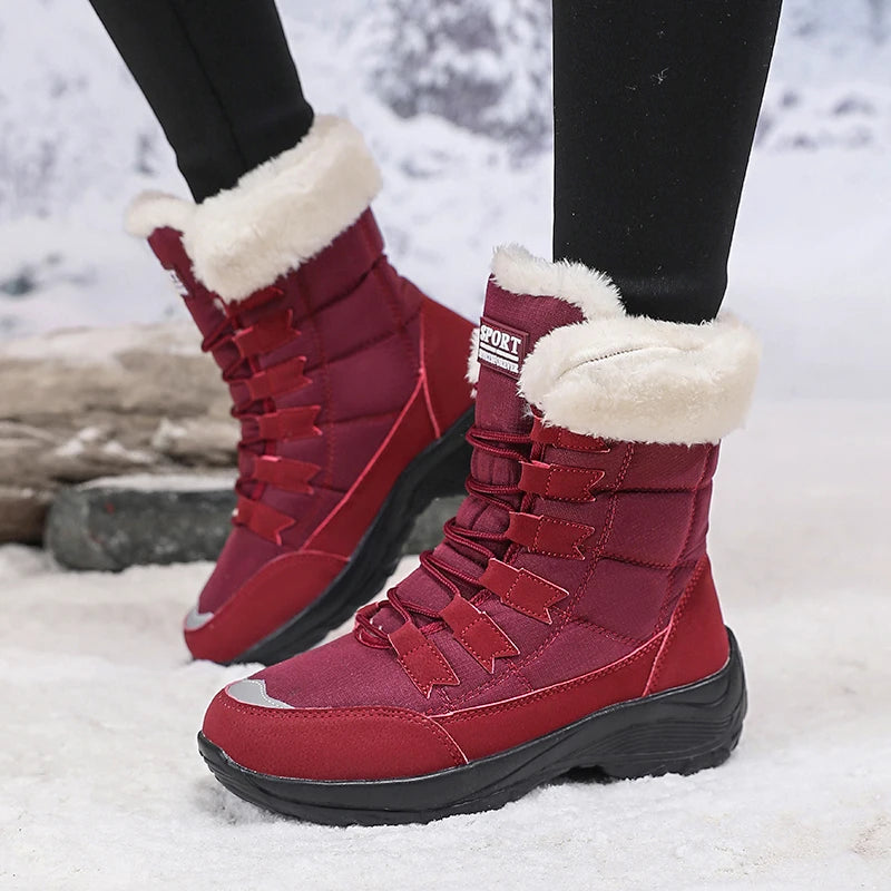 Women Winter Snow Boots with Warm Plush Lining Mid Length Ankle Flat Bottomed Thick Soled Short Boots Fashionable Casual Shoes