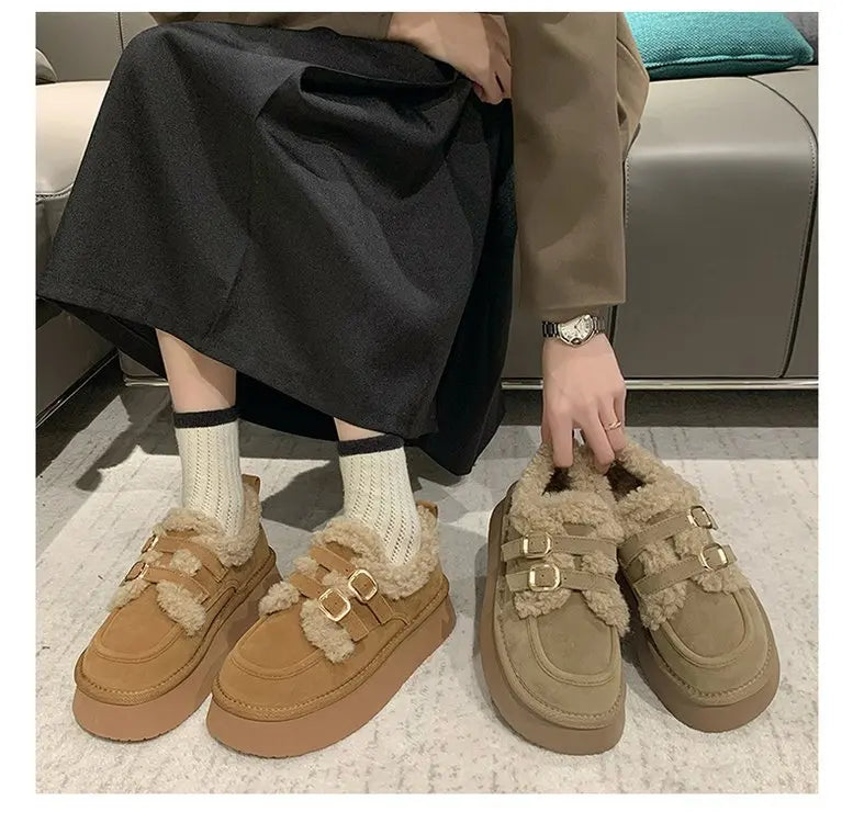 Women's new winter thickened warm fleece-lined fashion shoes, thick-soled snow boots