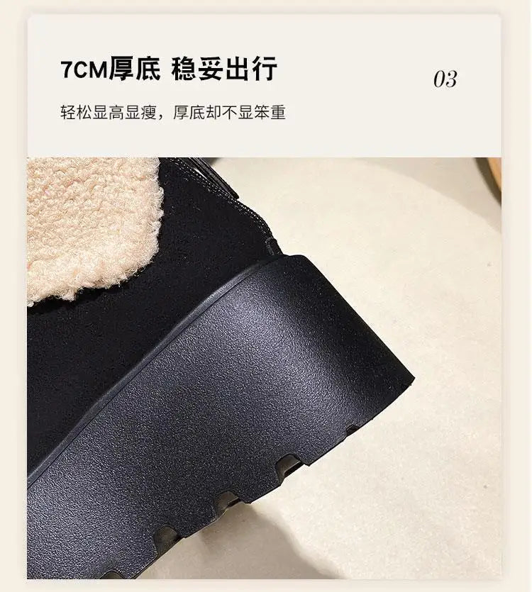 Women's snow boots thick-soled suede mid-heel cotton shoes short plush thermal boots trendy winter casual boots