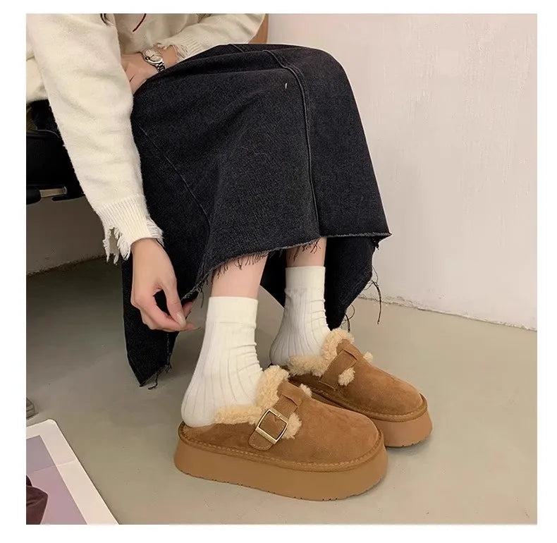 Winter Women's Shoes 2025 NewThick Soled Snow Boots for Women Plus Fleece Thickened Hair Cold Warm Birkenstock Cotton Shoes
