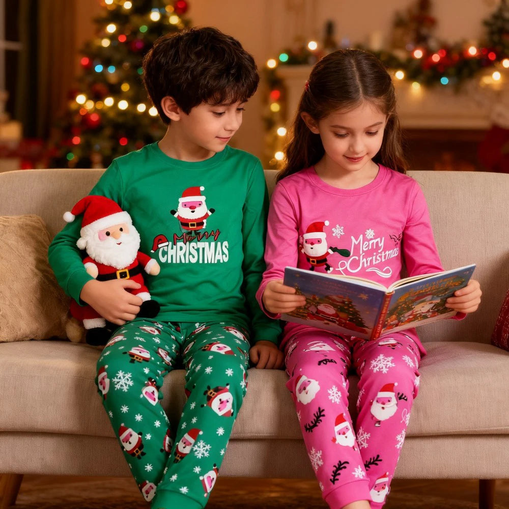 100% Cotton Christmas Pajamas Sets for Children Boys Girls Casual Sleepwear Kids Santa Print Pyjamas 2pcs/set Baby Soft Pijama
