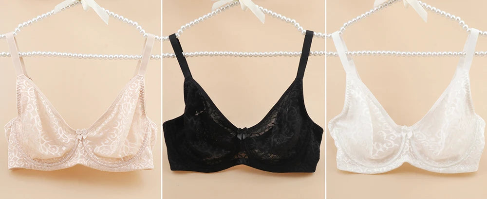 Sheroine Plus Size Minimizer Bra Full Coverage Underwire Plunge Bra with Floral Lace Mesh for Big Breast Support & Comfort