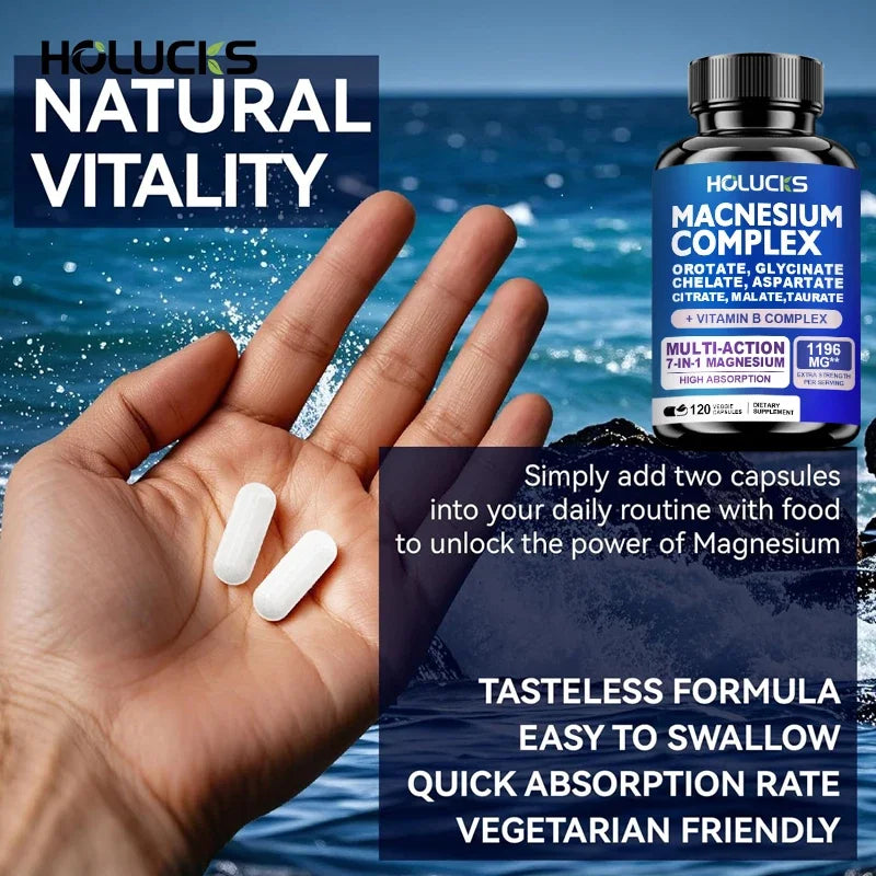 Magnesium Complex 1000mg Supplement, with Vitamins C, E, B1, B2, B6, B12, Chelated Magnesium Glycinate, Malate, Taurate &Citrate