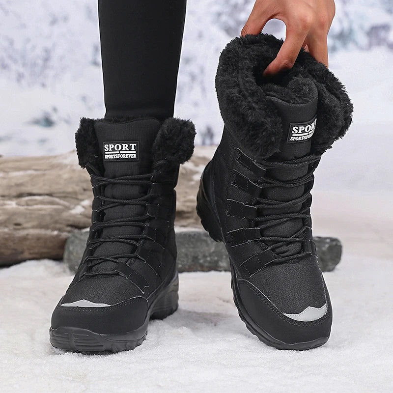 Women Winter Snow Boots with Warm Plush Lining Mid Length Ankle Flat Bottomed Thick Soled Short Boots Fashionable Casual Shoes