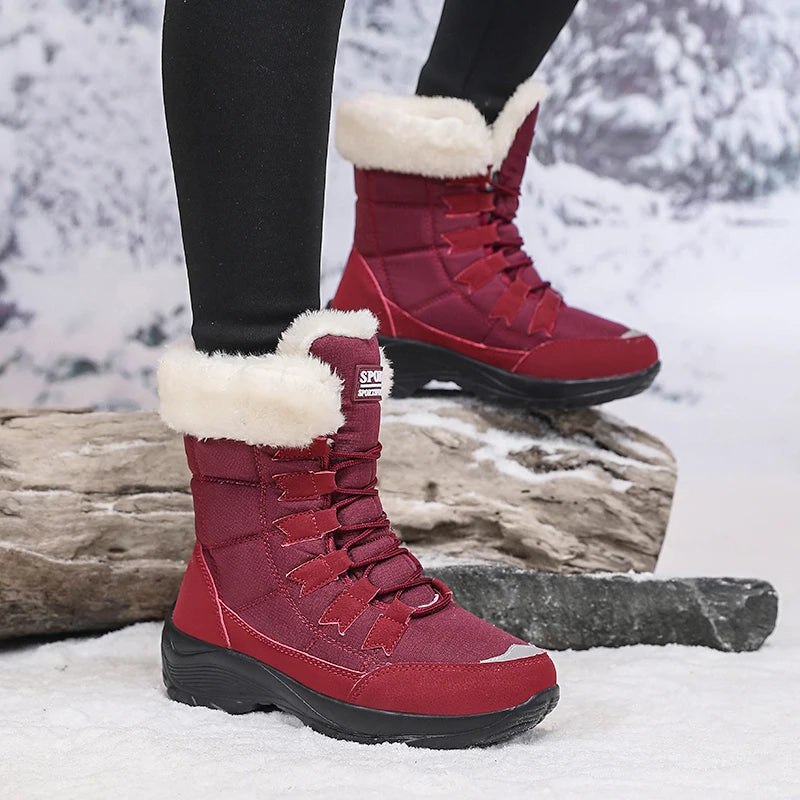 Women Winter Snow Boots with Warm Plush Lining Mid Length Ankle Flat Bottomed Thick Soled Short Boots Fashionable Casual Shoes
