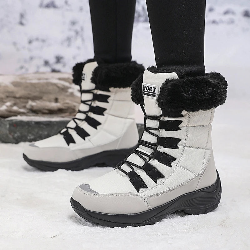 Women Winter Snow Boots with Warm Plush Lining Mid Length Ankle Flat Bottomed Thick Soled Short Boots Fashionable Casual Shoes