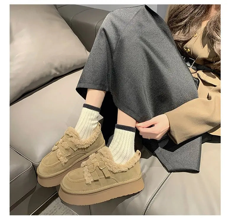 Women's new winter thickened warm fleece-lined fashion shoes, thick-soled snow boots