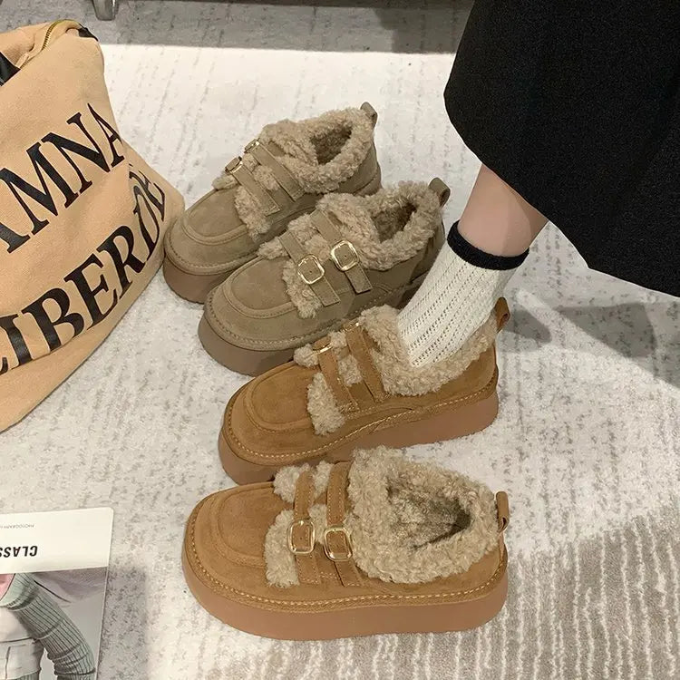 Women's new winter thickened warm fleece-lined fashion shoes, thick-soled snow boots