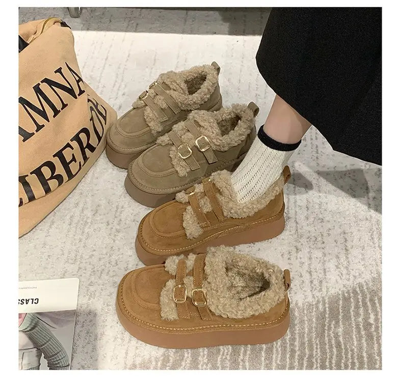 Women's new winter thickened warm fleece-lined fashion shoes, thick-soled snow boots
