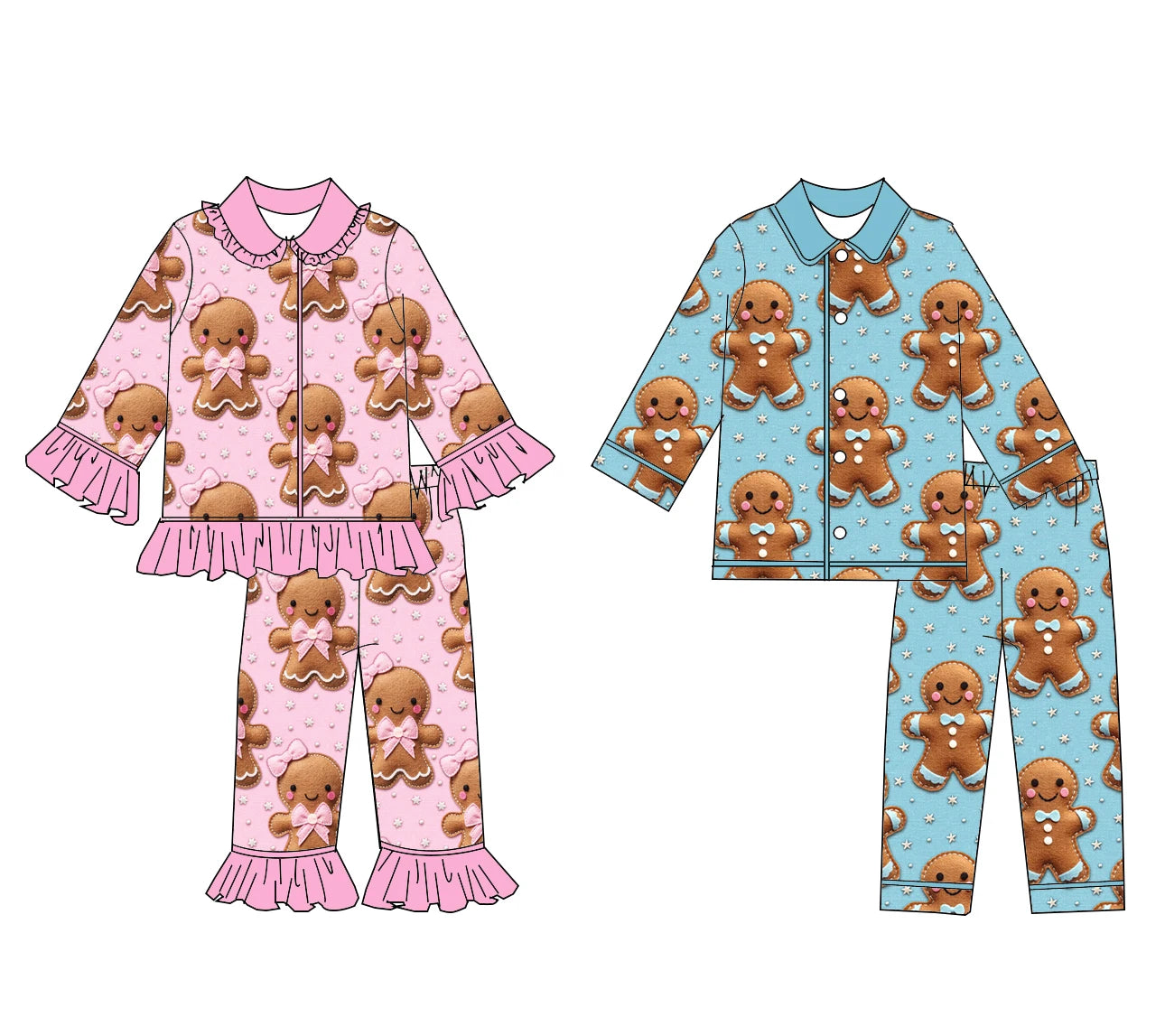 Wholesale Children&#39;s Christmas Pajama Set Gingerbread Santa Claus Print Boys Girls Long Sleeve Sleepwear Kids Pyjamas