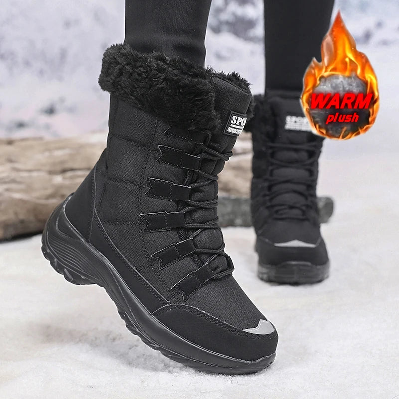 Women Winter Snow Boots with Warm Plush Lining Mid Length Ankle Flat Bottomed Thick Soled Short Boots Fashionable Casual Shoes