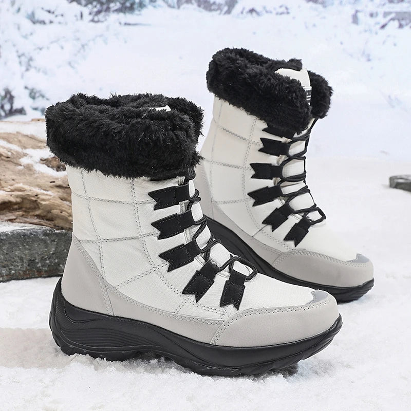 Women Winter Snow Boots with Warm Plush Lining Mid Length Ankle Flat Bottomed Thick Soled Short Boots Fashionable Casual Shoes