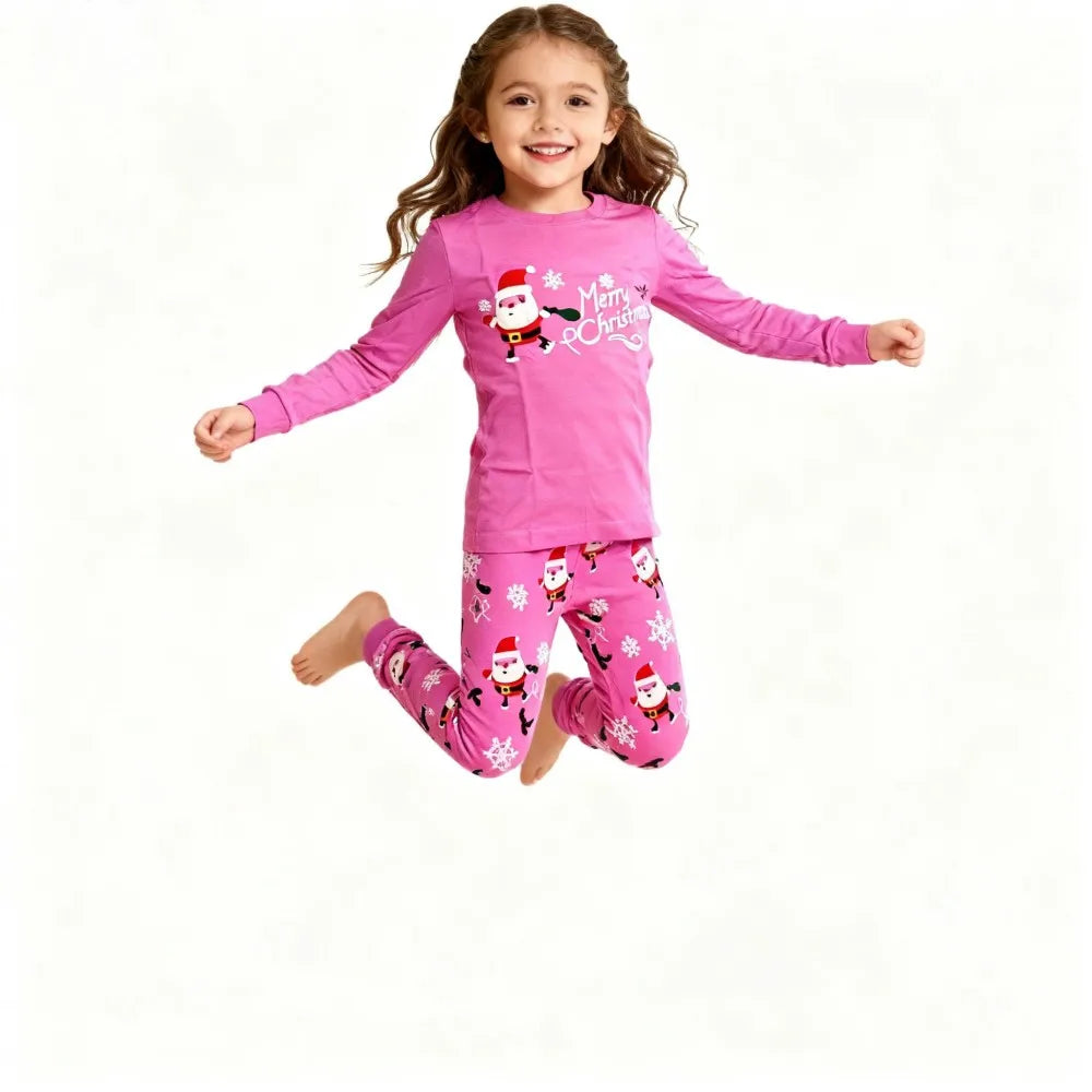 Kids Christmas Pajamas Set Children Long Sleeve Sleepwear Santa Claus Pijamas Soft Pjs for Boys Girls with "Merry Christmas"