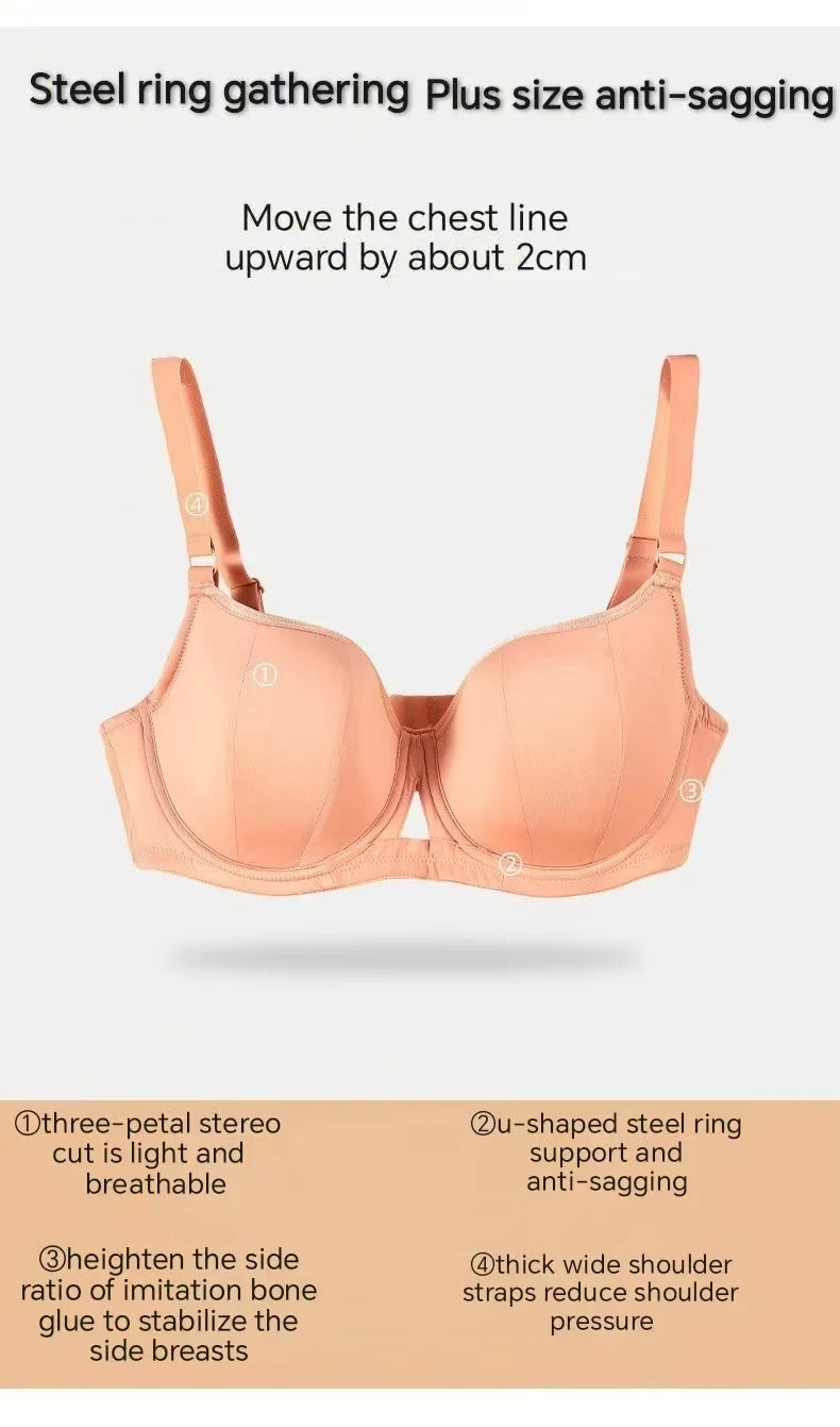 Plus Size Minimizer Bra for Women Underwire Full Coverage Anti-sagging Breathable Gathered DEFG Cup Supportive Lingerie