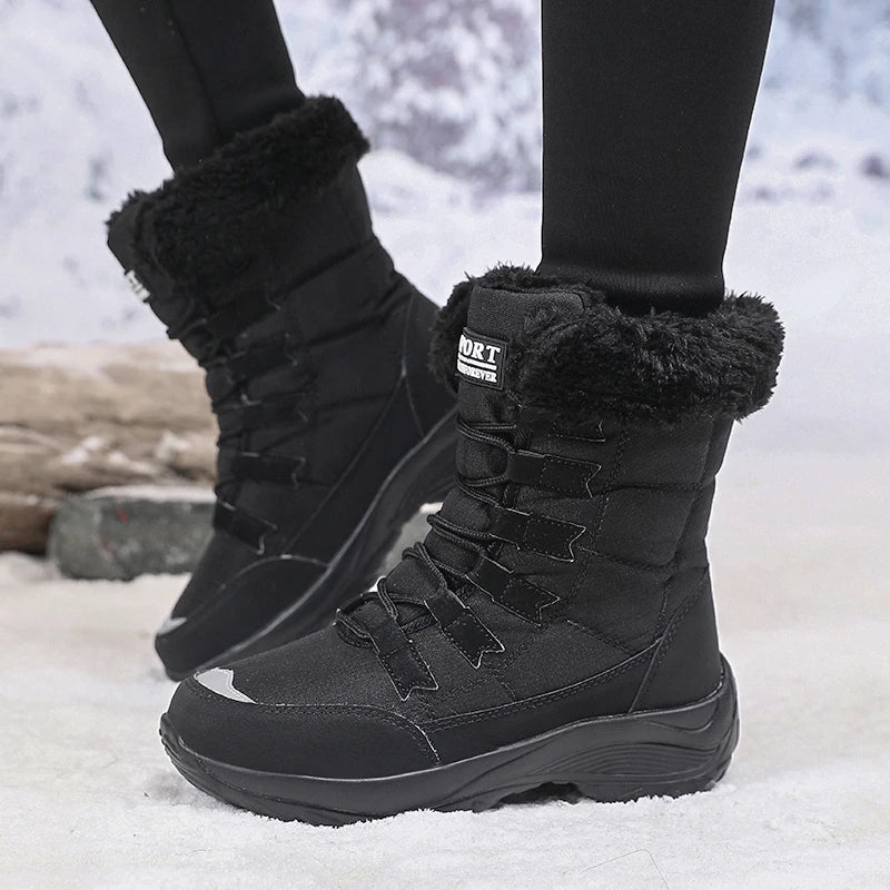 Women Winter Snow Boots with Warm Plush Lining Mid Length Ankle Flat Bottomed Thick Soled Short Boots Fashionable Casual Shoes
