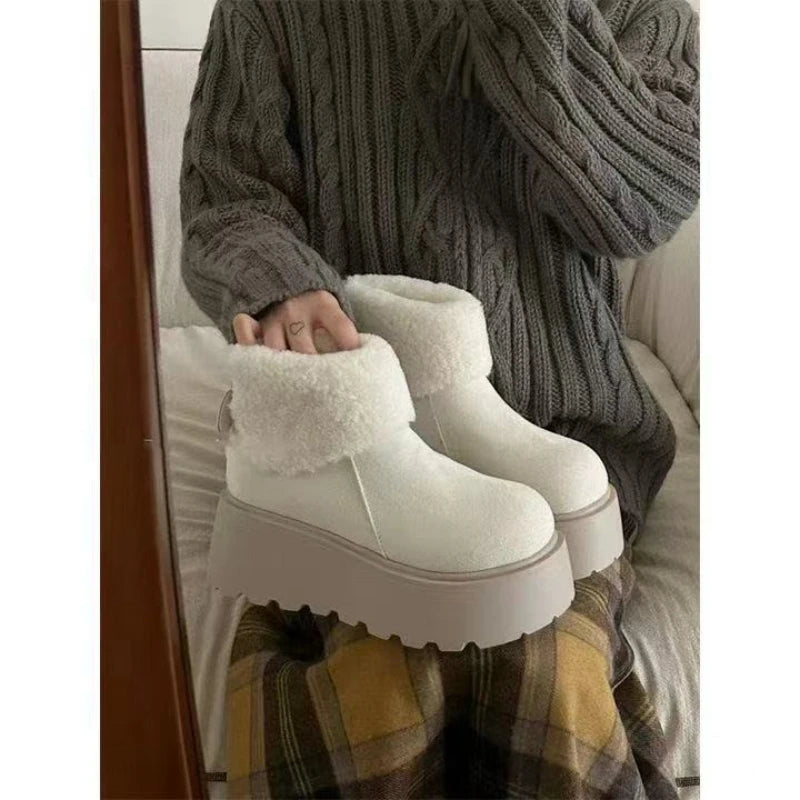Women's snow boots thick-soled suede mid-heel cotton shoes short plush thermal boots trendy winter casual boots