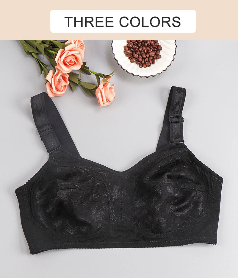 Black Big Women Bras Plus Size Lace Bra For Women Unlined Full Coverage  Thin Wireless Adjusted-straps D Cup Comfort Women'Bras
