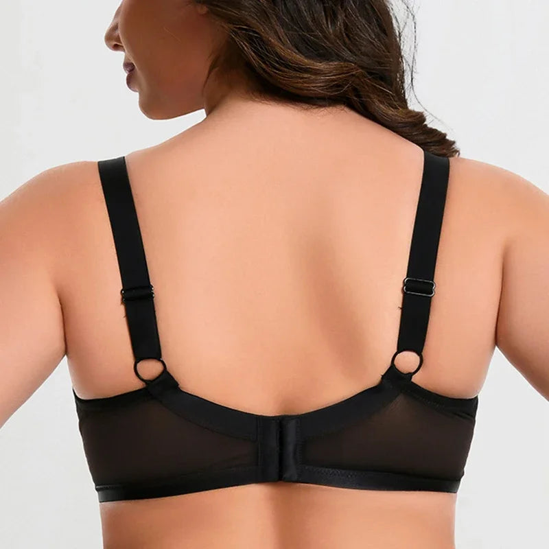 Sexy Womens Lace Sheer Minimizer Bra 75D-95K Non Padded Underwire Female Breathable Flower Embroidery Plus Size Lingerie
