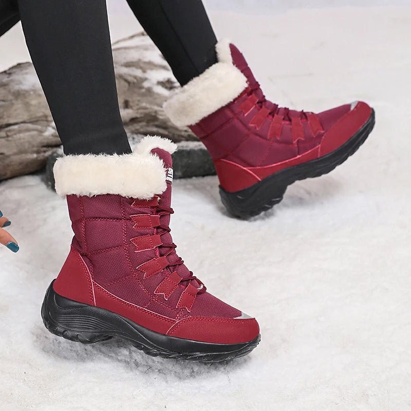 Women Winter Snow Boots with Warm Plush Lining Mid Length Ankle Flat Bottomed Thick Soled Short Boots Fashionable Casual Shoes