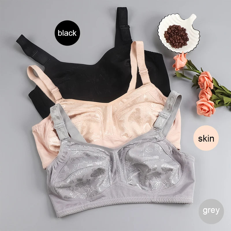 Black Big Women Bras Plus Size Lace Bra For Women Unlined Full Coverage  Thin Wireless Adjusted-straps D Cup Comfort Women'Bras