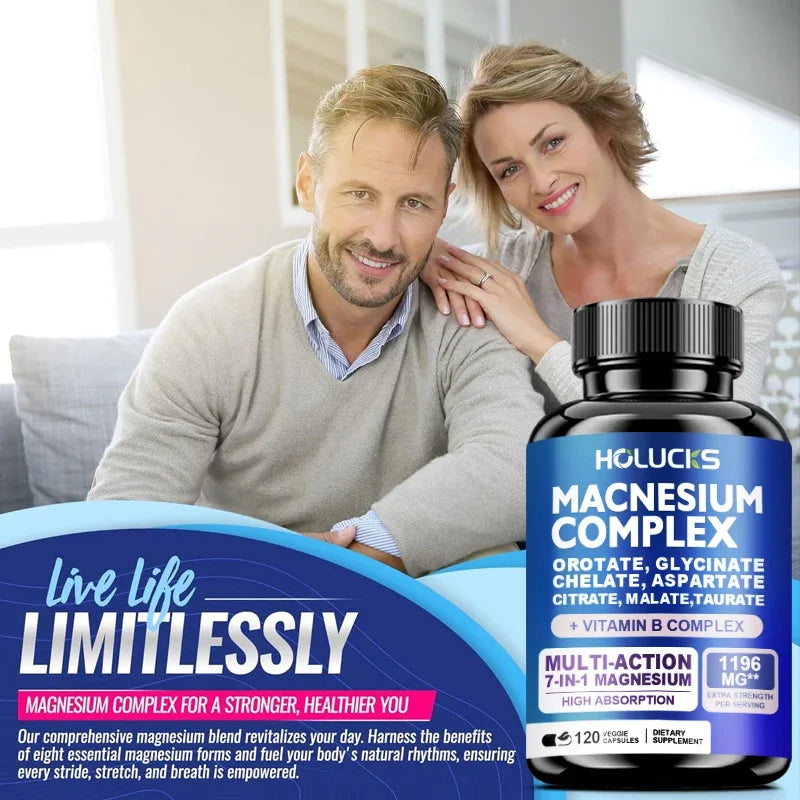 Magnesium Complex 1000mg Supplement, with Vitamins C, E, B1, B2, B6, B12, Chelated Magnesium Glycinate, Malate, Taurate &Citrate