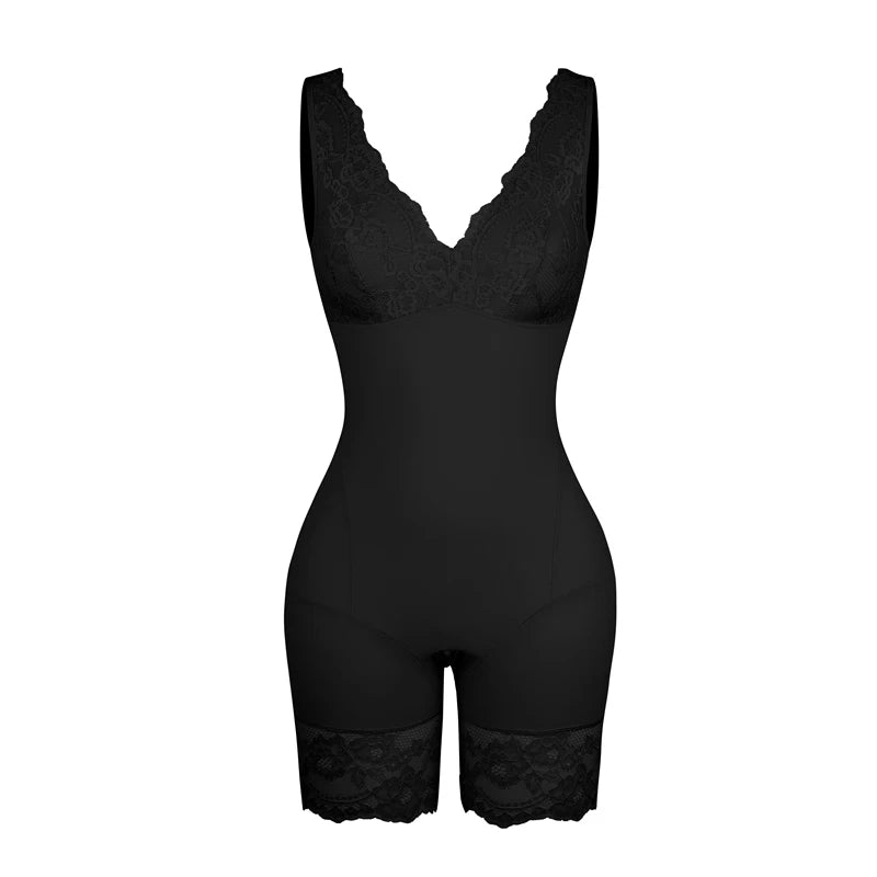 Full Body Shaper Women Bodysuit Shapewear Double V Neck Floral Lace Underwear Tummy Control Butt Lifter Thigh Slimmer Fajas XXXL