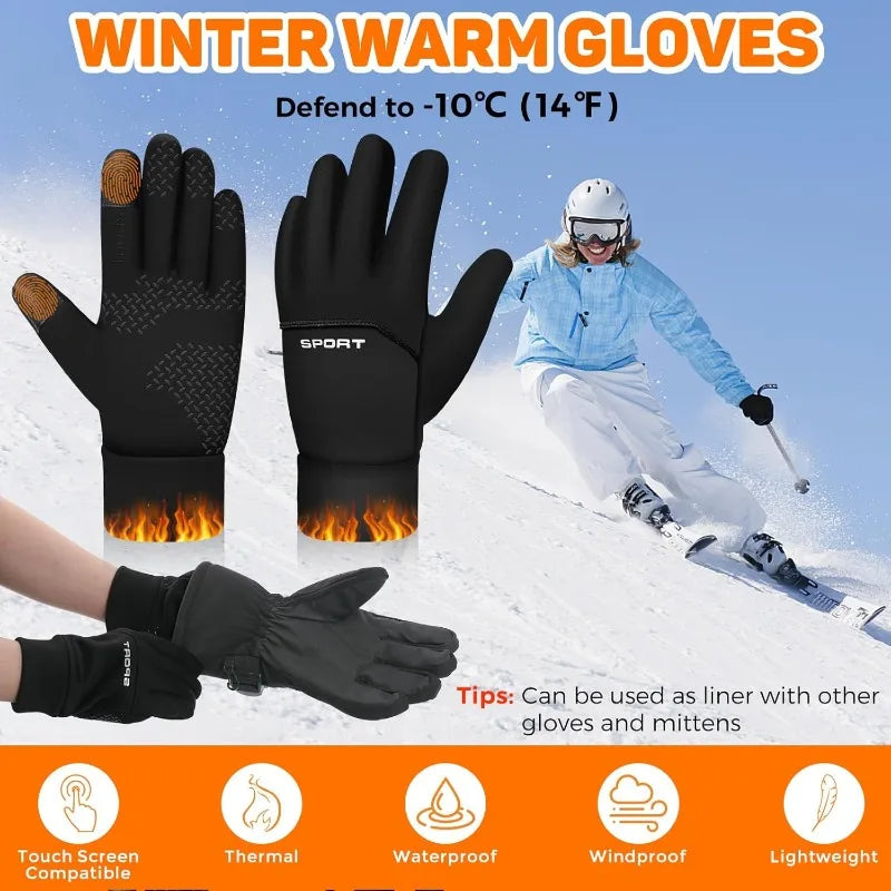Winter Warm Gloves Touch Screen Windproof Cold-proof Cycling Gloves, Men's Women's Running, Hiking Skiing Gloves