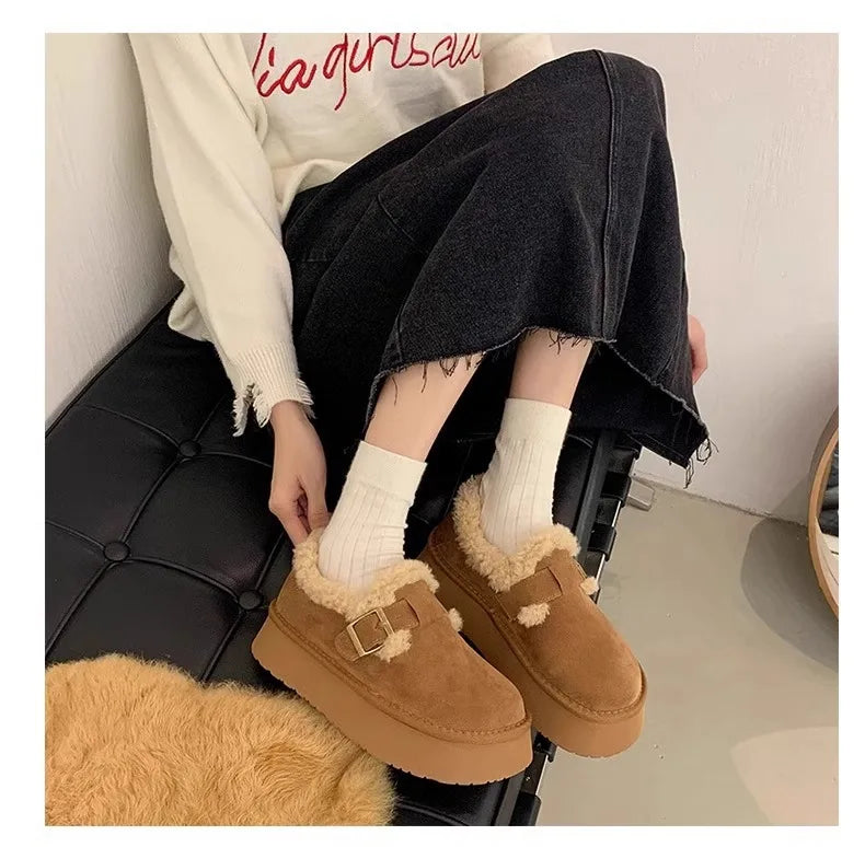 Winter Women's Shoes 2025 NewThick Soled Snow Boots for Women Plus Fleece Thickened Hair Cold Warm Birkenstock Cotton Shoes