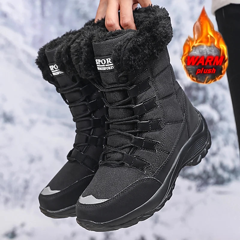 Women Winter Snow Boots with Warm Plush Lining Mid Length Ankle Flat Bottomed Thick Soled Short Boots Fashionable Casual Shoes