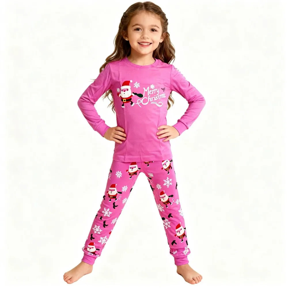 Kids Christmas Pajamas Set Children Long Sleeve Sleepwear Santa Claus Pijamas Soft Pjs for Boys Girls with "Merry Christmas"