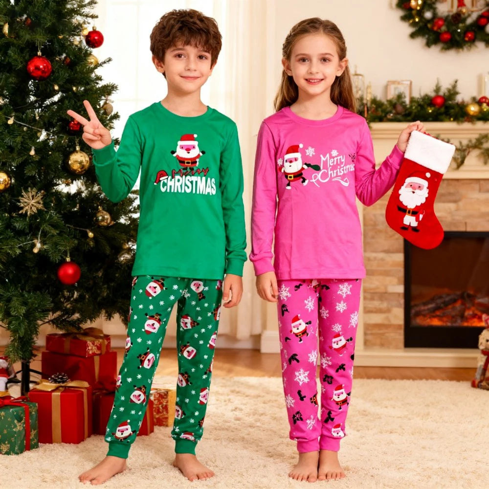 100% Cotton Christmas Pajamas Sets for Children Boys Girls Casual Sleepwear Kids Santa Print Pyjamas 2pcs/set Baby Soft Pijama