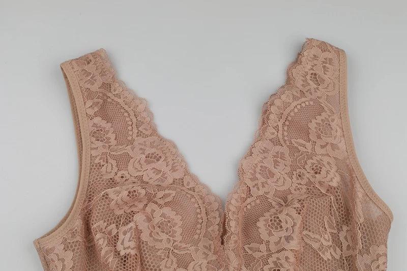 Full Body Shaper Women Bodysuit Shapewear Double V Neck Floral Lace Underwear Tummy Control Butt Lifter Thigh Slimmer Fajas XXXL