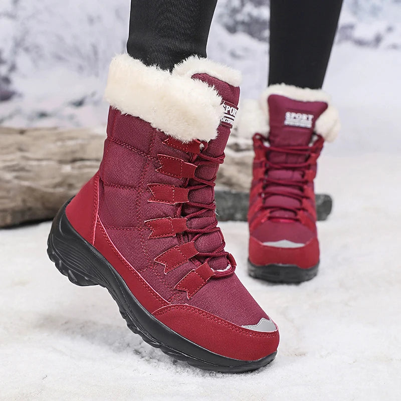 Women Winter Snow Boots with Warm Plush Lining Mid Length Ankle Flat Bottomed Thick Soled Short Boots Fashionable Casual Shoes