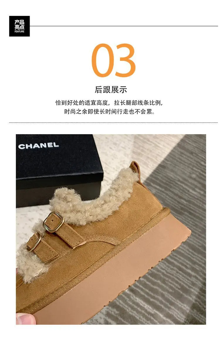 Women's new winter thickened warm fleece-lined fashion shoes, thick-soled snow boots