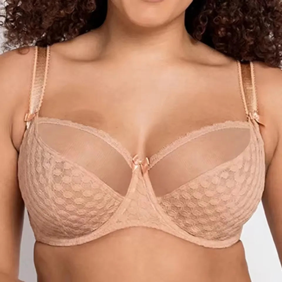 Lace Minimizer Bra Sexy Womens Ultra-thin Underwire Female Breathable Plus Size Unlined Lingerie 75 80 85 90 95 D E F G H I